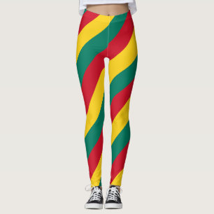 Cameroon National Flag Colors Diagonal Striped Leggings