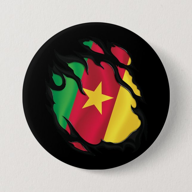 Cameroon Ripped Flag Button (Front)