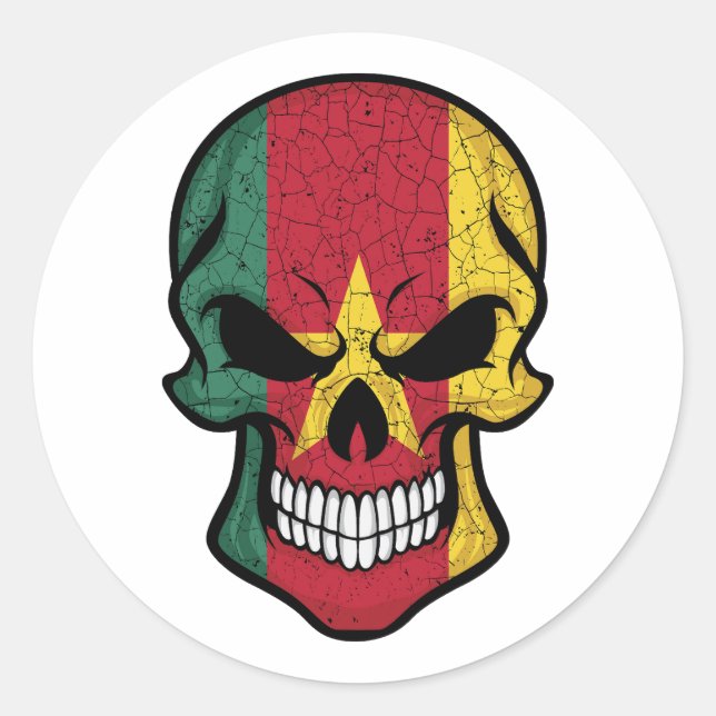 Cameroon Smiling Skull Flag  Classic Round Sticker (Front)