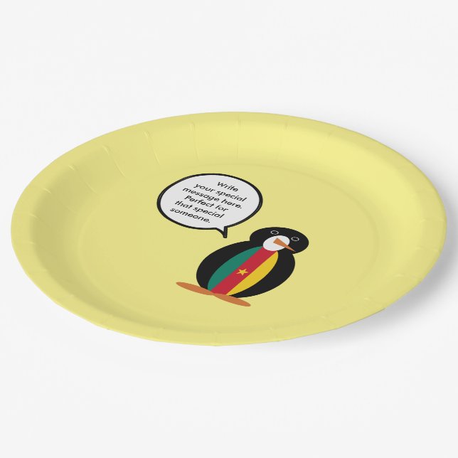 Cameroon Talking Ms Penguin Personalized  Paper Plates (Angled)
