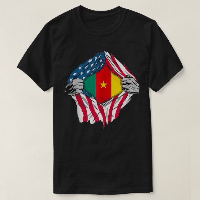 Cameroonian American Blood Inside Me  Country Flag T-Shirt (Design Front)