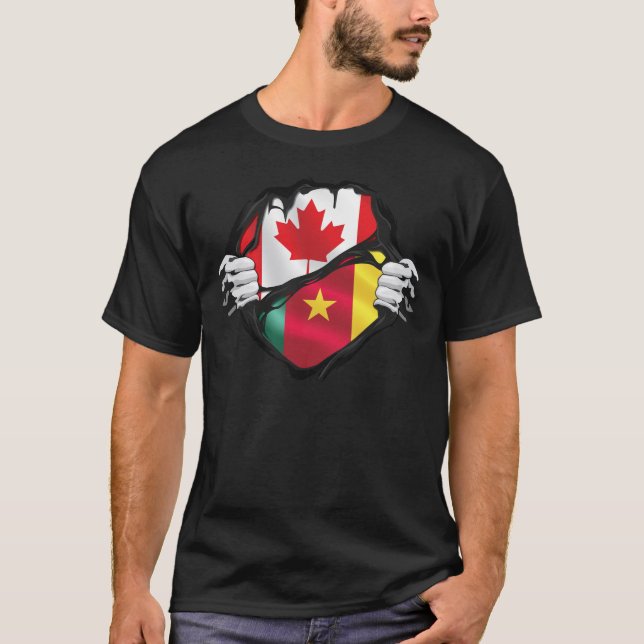 Cameroonian Canadian Hands Ripped Roots Flag T-Shirt (Front)