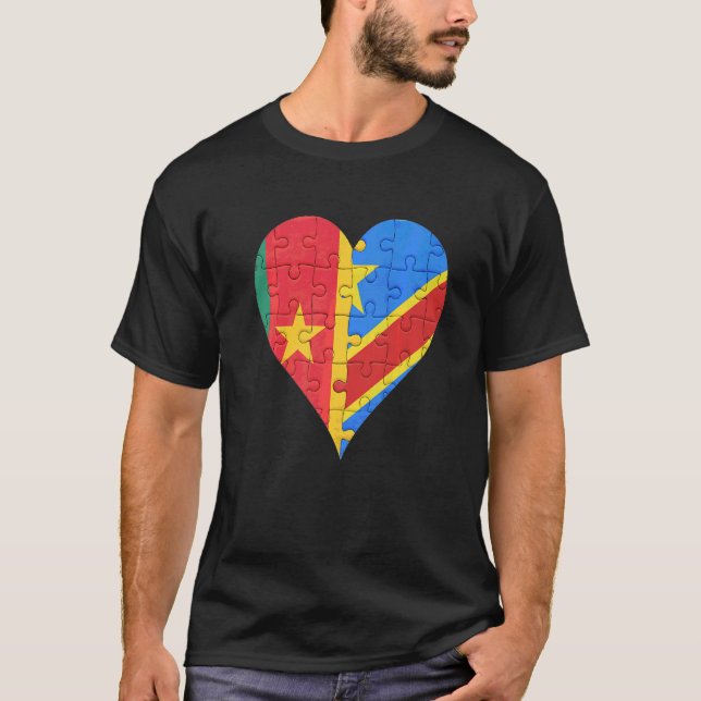 Cameroonian Congolese Flag Heart T-Shirt (Front)
