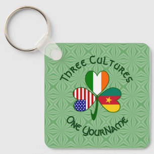 Cameroonian Irish American Flags Shamrock Personal Keychain