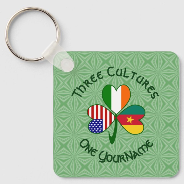 Cameroonian Irish American Flags Shamrock Personal Keychain (Front)