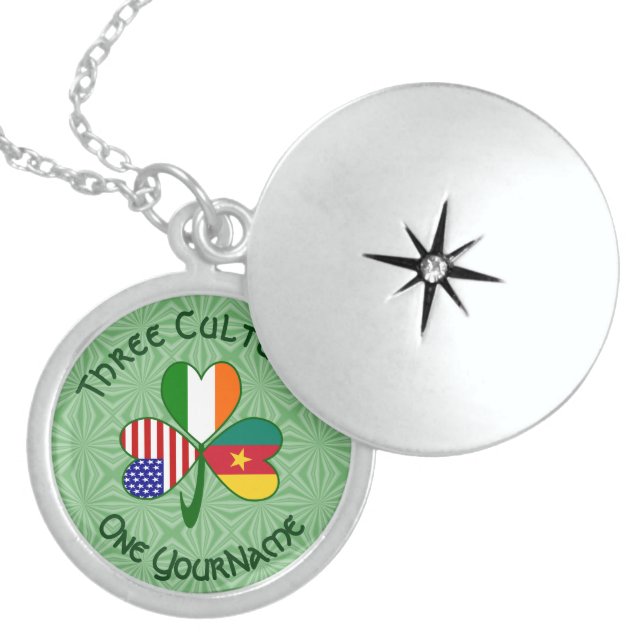 Cameroonian Irish American Flags Shamrock Personal Locket Necklace (Front)