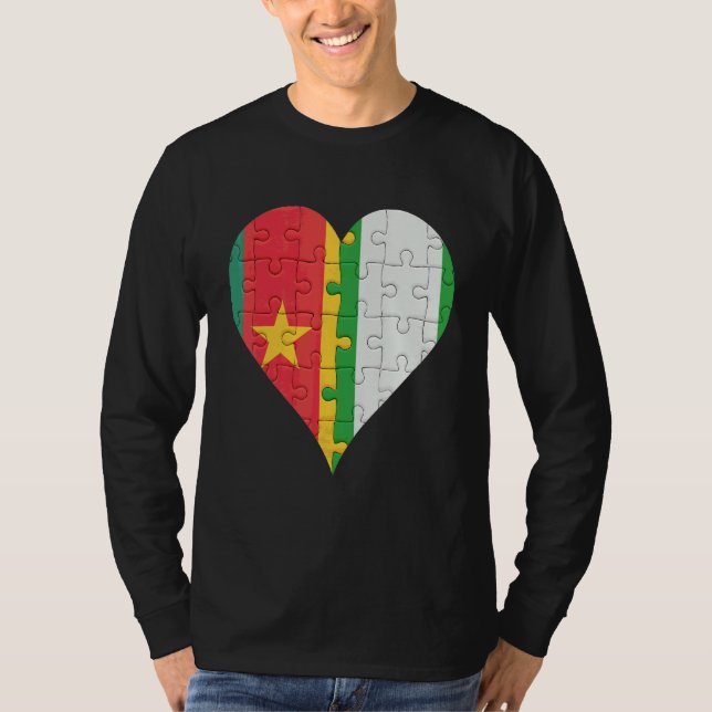 Cameroonian Nigerian Flag Heart T-Shirt (Front)