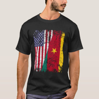 Cameroonian Roots Half American Flag Cameroon Flag T-Shirt