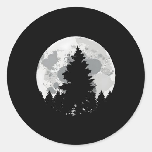 Camg Camper Hiker Full Moon And Minimalist E Tree Classic Round Sticker