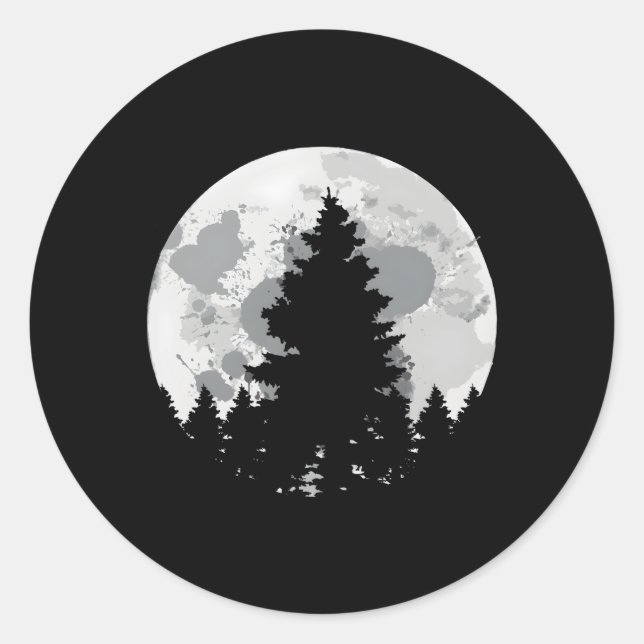 Camg Camper Hiker Full Moon And Minimalist E Tree Classic Round Sticker (Front)