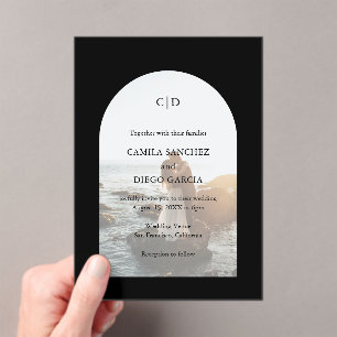 Camila Black Arch Modern Wedding Acrylic Invitations