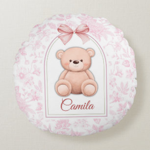 Camila Custom Pink Teddy Bear Nursery Design Round Pillow