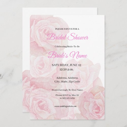 Camila Elegant Pink Rose Bridal Shower Invitation