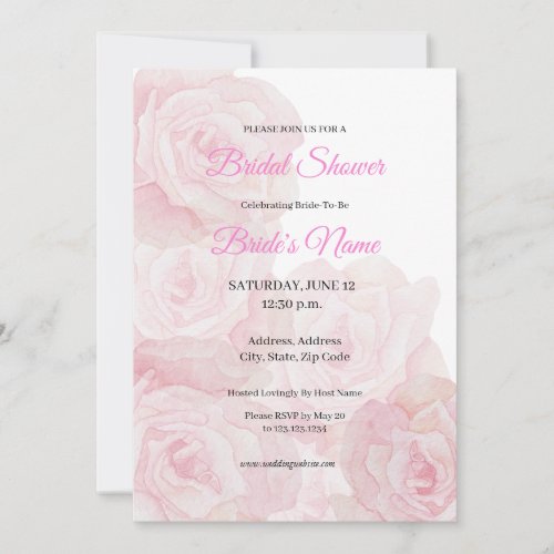 Camila Elegant Pink Rose Bridal Shower Invitation