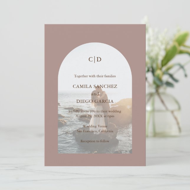 Camila Taupe Arch Modern Wedding Invitation (Standing Front)