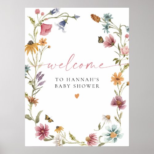 CAMILLA Boho Wildflower Girl Baby Shower Welcome Poster