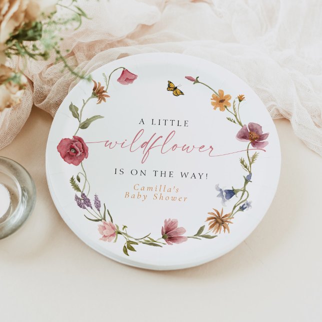CAMILLA Butterfly Wildflower Girl Baby Shower Paper Plates (Creator Uploaded)
