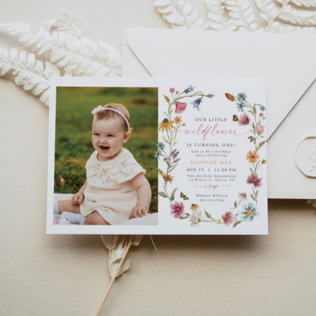 CAMILLA Butterfly Wildflower Girl First Birthday Invitation (Creator Uploaded)