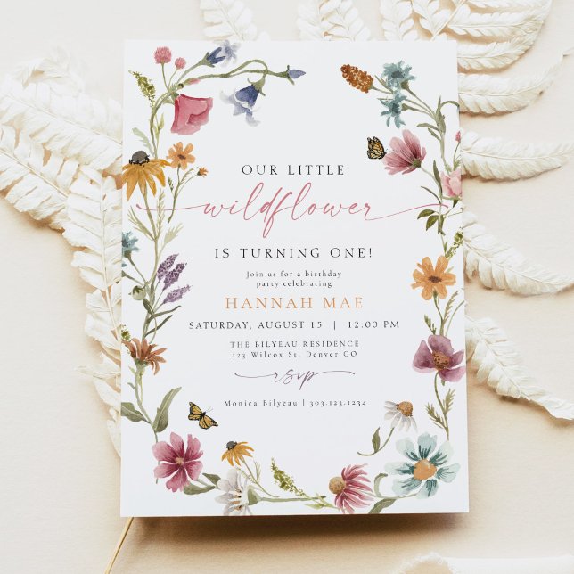 CAMILLA Butterfly Wildflower Girl First Birthday Invitation (Creator Uploaded)