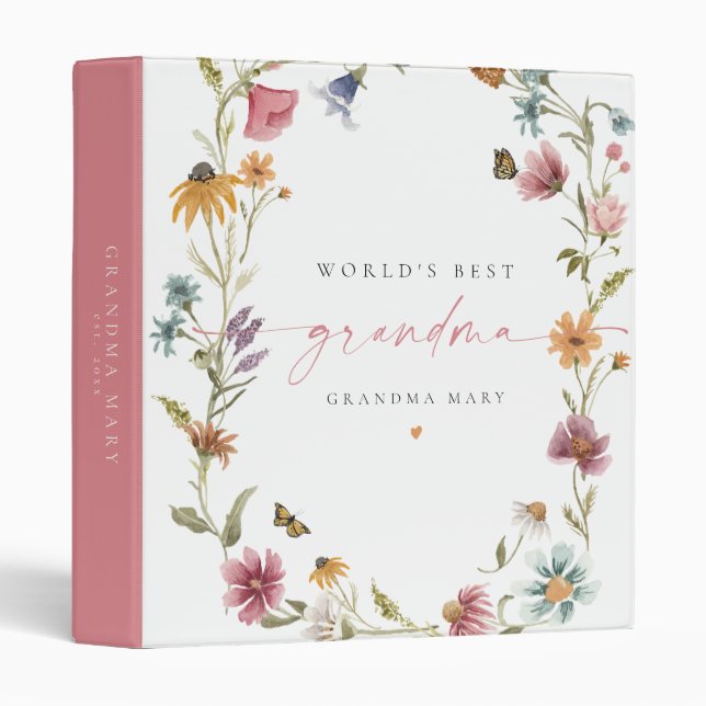 CAMILLA Wildflower Butterfly World's Best Grandma 3 Ring Binder (Front/Spine)