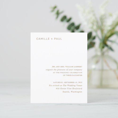 Camille Antique Gold Modern Wedding Invitation