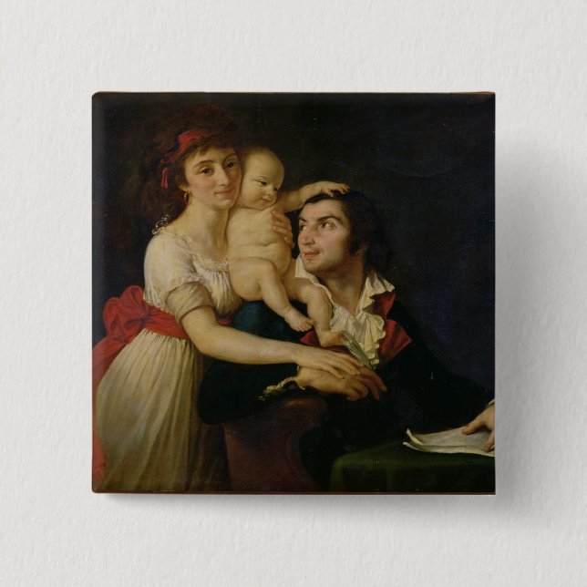 Camille Desmoulins  his wife Lucile  and their Pinback Button (Front)