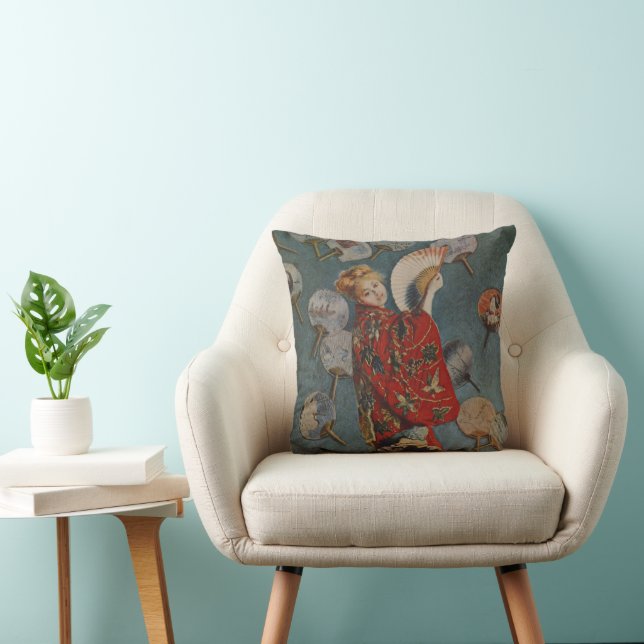 Camille Monet in Japanese Costume by Claude Monet Throw Pillow (Chair)