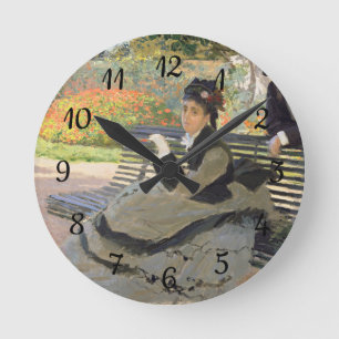 Camille Monet on a Bench Claude Monet Round Clock