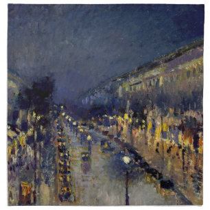 Camille Pissarro - Boulevard Montmartre at Night Cloth Napkin