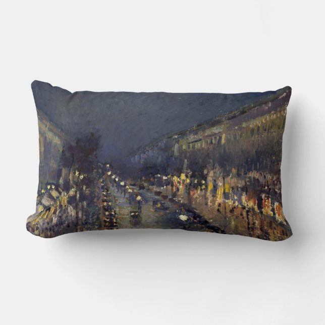 Camille Pissarro Boulevard Montmartre at Night Lumbar Pillow (Front)