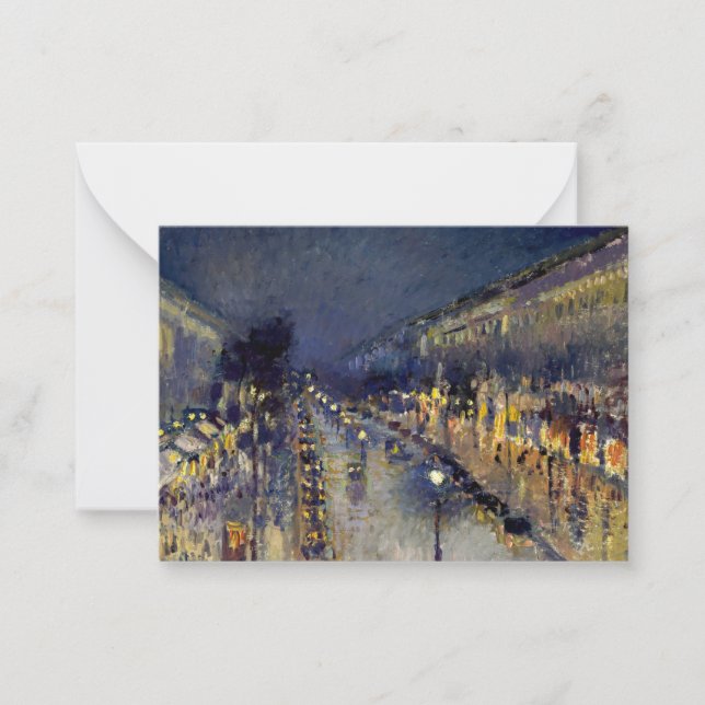 Camille Pissarro - Boulevard Montmartre at Night Note Card (Front)