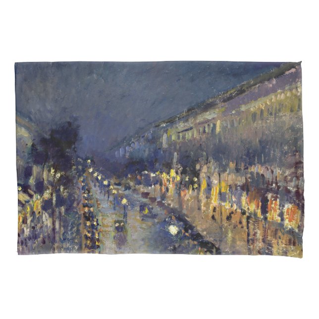 Camille Pissarro - Boulevard Montmartre at Night Pillow Case (Front)