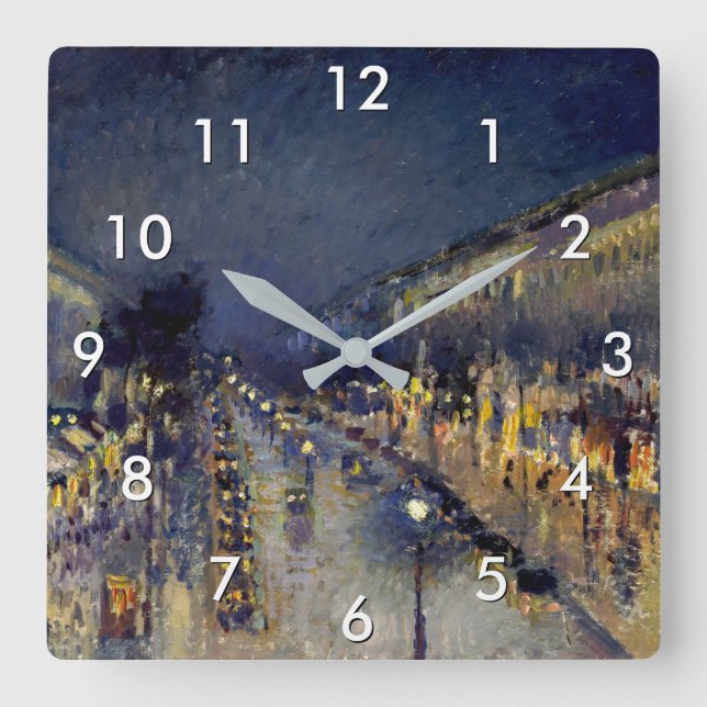 Camille Pissarro - Boulevard Montmartre at Night Square Wall Clock (Front)
