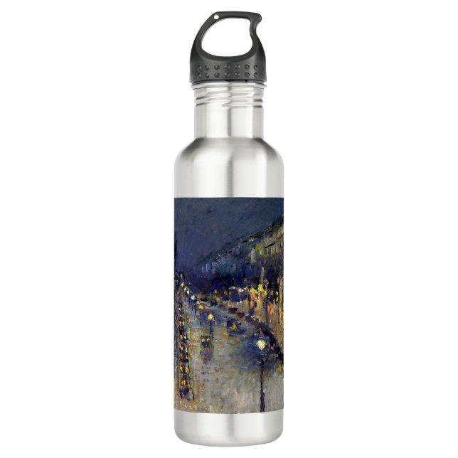 Camille Pissarro - Boulevard Montmartre at Night Stainless Steel Water Bottle (Front)