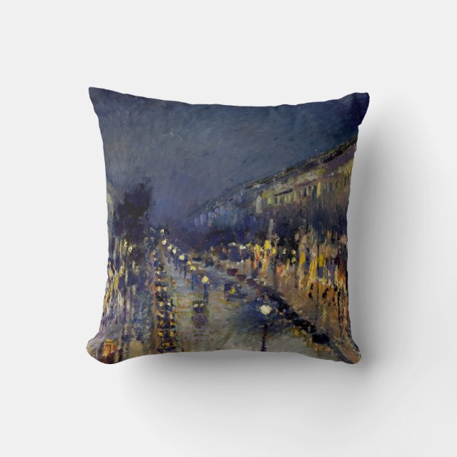 Camille Pissarro - Boulevard Montmartre at Night Throw Pillow (Front)