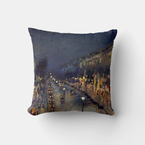 Camille Pissarro Boulevard Montmartre at Night Throw Pillow