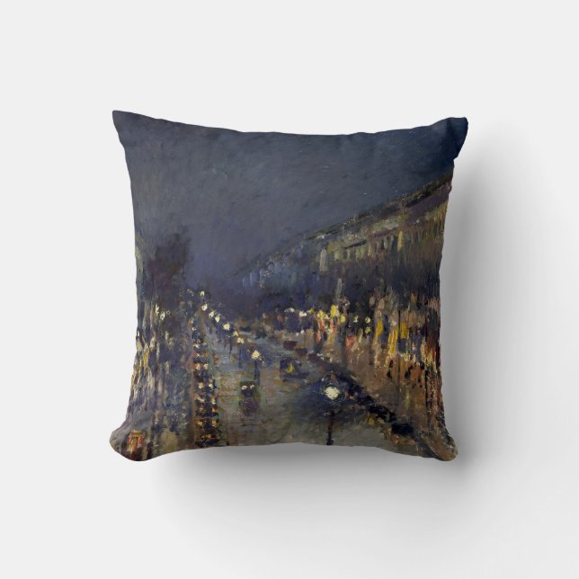 Camille Pissarro Boulevard Montmartre at Night Throw Pillow (Front)