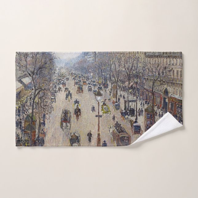 Camille Pissarro - Boulevard Montmartre, morning Bath Towel Set (Hand Towel)