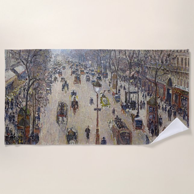 Camille Pissarro - Boulevard Montmartre, morning Beach Towel (Front)