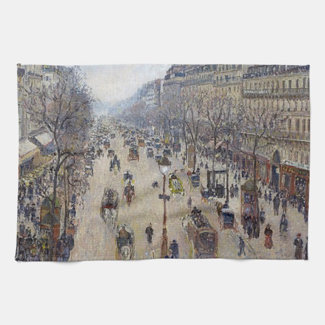 Camille Pissarro - Boulevard Montmartre, morning Kitchen Towel (Horizontal)