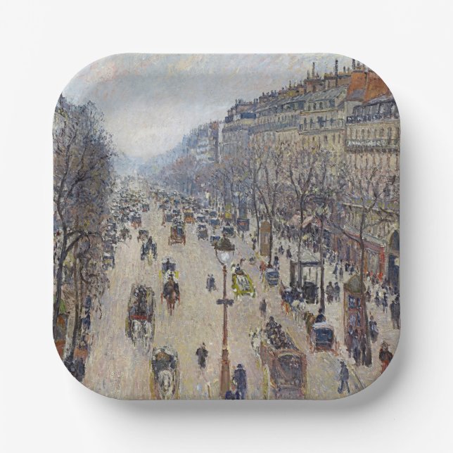 Camille Pissarro - Boulevard Montmartre, morning Paper Plates (Front)