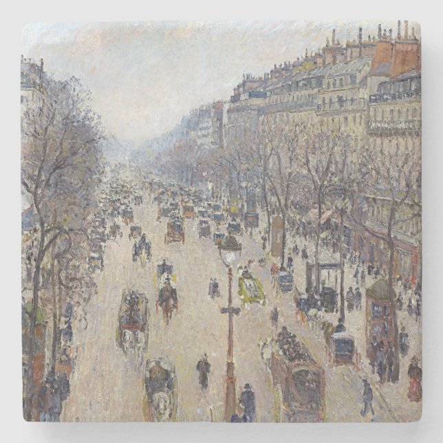 Camille Pissarro - Boulevard Montmartre, morning Stone Coaster (Front)