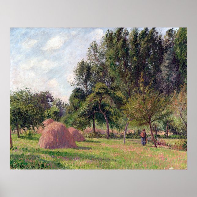 Camille Pissarro Haystacks, Morning, Éragny Poster (Front)