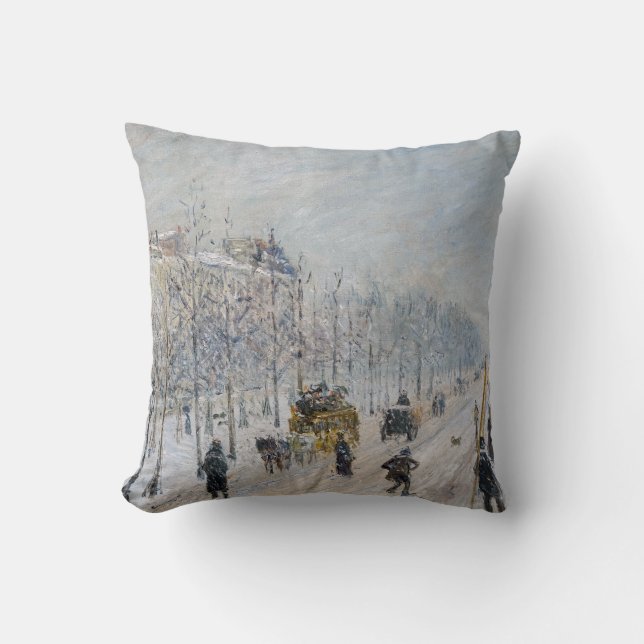 Camille Pissarro - Outer Boulevards, Snow Effect Throw Pillow (Front)