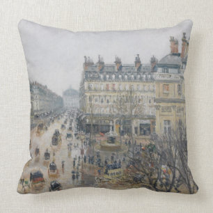 Camille Pissarro Place du Theatre Francais, Pari Throw Pillow