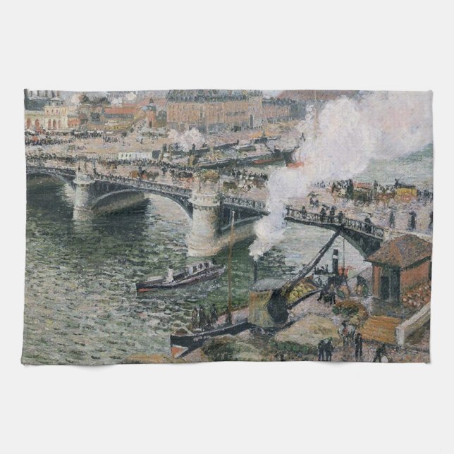 Camille Pissarro Pont Boieldieu in Rouen Painting Kitchen Towel (Horizontal)