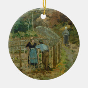 Camille Pissarro The Fence, 1872 (oil on canvas) Ceramic Ornament