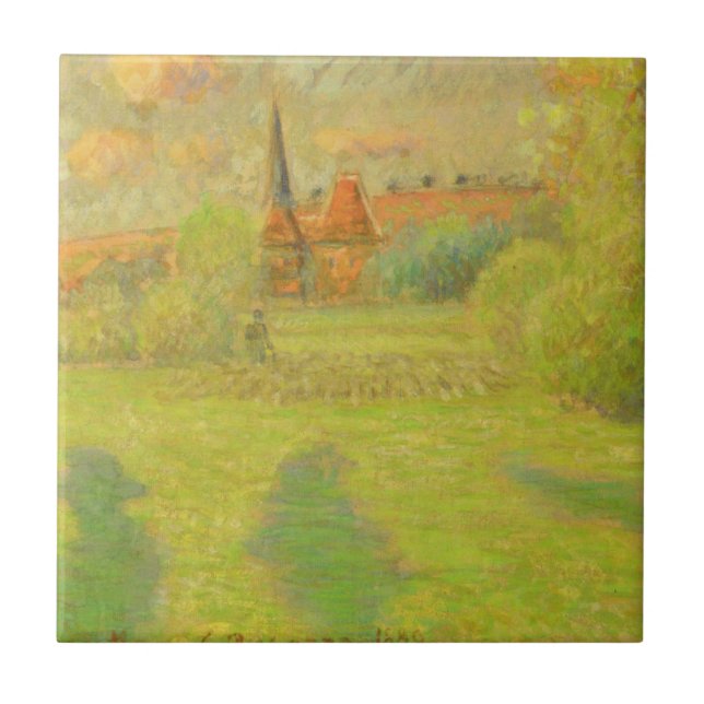 Camille Pissarro | The shepherd and the church of  Tile (Front)