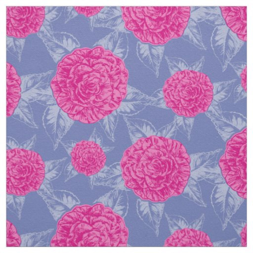 Camillia inked drawing patterned pink blue fabric