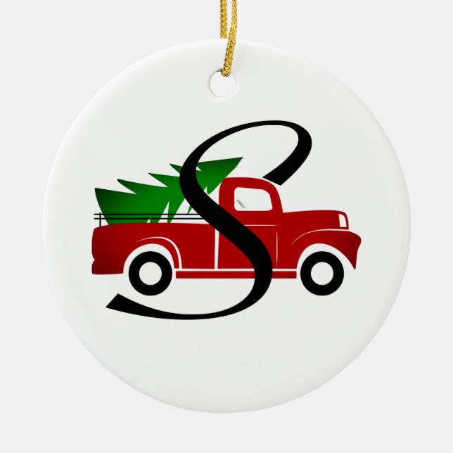 Caminhão árvore de Natal Estilo Rústico Farmhouse Ceramic Ornament (Front)